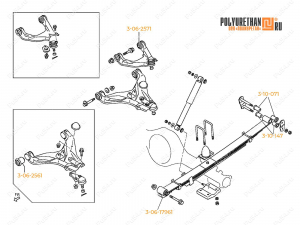 Juego de Bujes para MITSUBISHI L200 2008- (KA #, KB #), Código de product 3-21-001, Poliuretano, Imagen №3