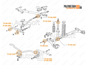 Silent blocks and bushings set for VAZ 2110, Código de product 17-21-004, Poliuretano, Imagen №2