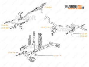 Silent blocks and bushings set for VAZ Kalina 1118 and VAZ Priora 2170, Código de product 17-21-008, Poliuretano, Imagen №2