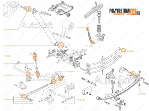 Silent blocks and cushions set for UAZ-3163 (since 2007)., Código de product 14-21-004, Poliuretano, Imagen №2