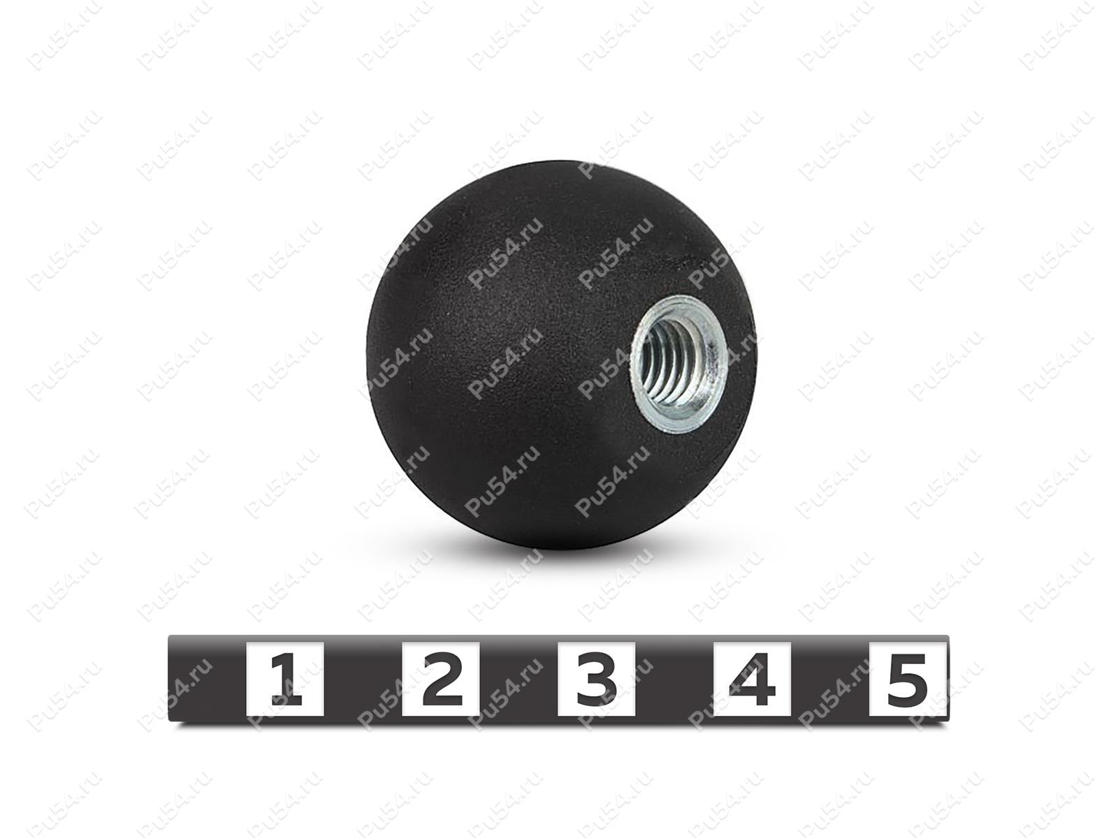 Ball handle with M6 threaded hole, D = 25, Código de product 62-06-025-01, Poliuretano, PU54/M72/черный, Imagen №1